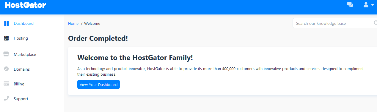 Hostgator dashboard